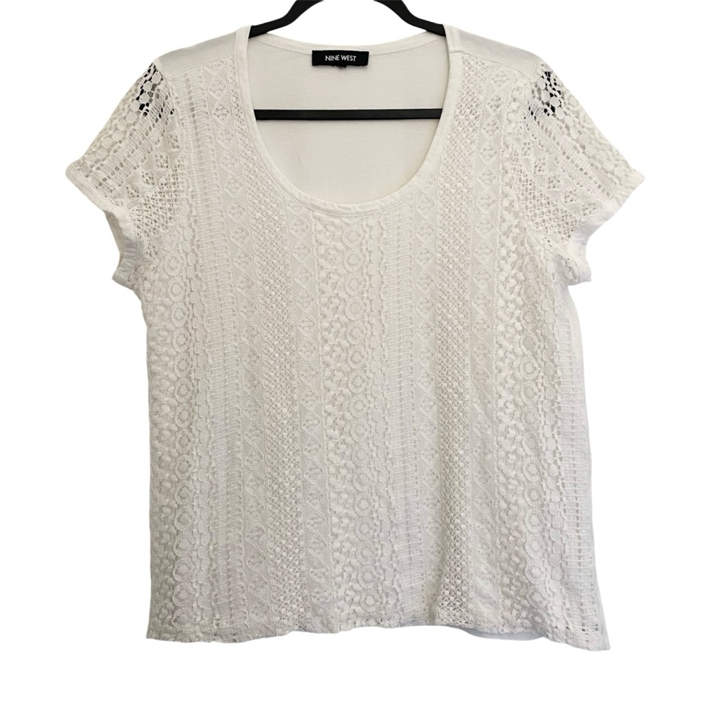 Nine West White Lace Short Sleeve Top Medium Large